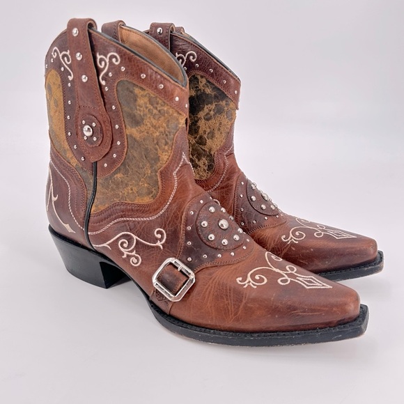 J.B. Dillon Shoes - J.B. Dillon Cow Print Leather Short Western Cowboy Boots Women’s 8.5